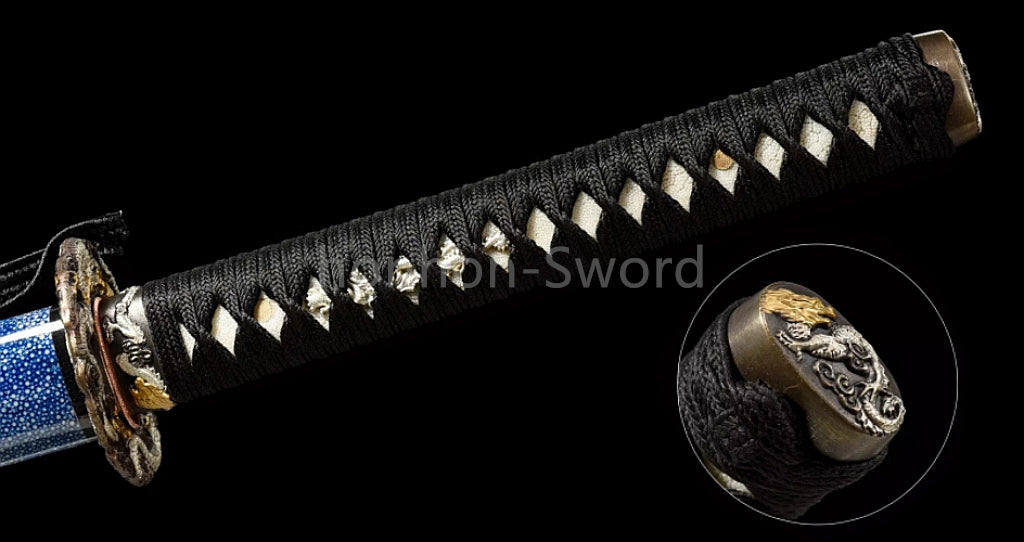 Épée de samouraï japonaise en acier plié noir, katana, lame tranchante faite à la main, noire 