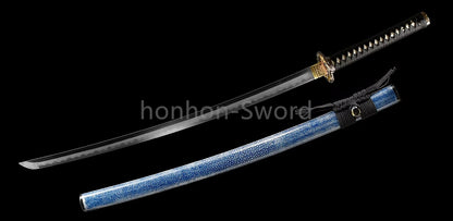 Épée de samouraï japonaise en acier plié noir, katana, lame tranchante faite à la main, noire 