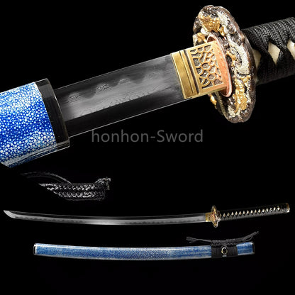 Épée de samouraï japonaise en acier plié noir, katana, lame tranchante faite à la main, noire 