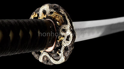 Épée de samouraï japonaise en acier plié noir, katana, lame tranchante faite à la main, noire 