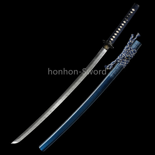 26inch Damascus Folded Steel Katana Japanese Samurai Sword Battle Full Tang Functional