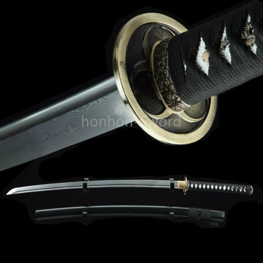 26inch Damascus Folded Steel Katana Japanese Samurai Sword Battle Full Tang Functional