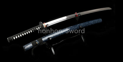 Katana à lame bleue en acier à haute teneur en carbone 1095, épée de samouraï japonais, épée complète noire 