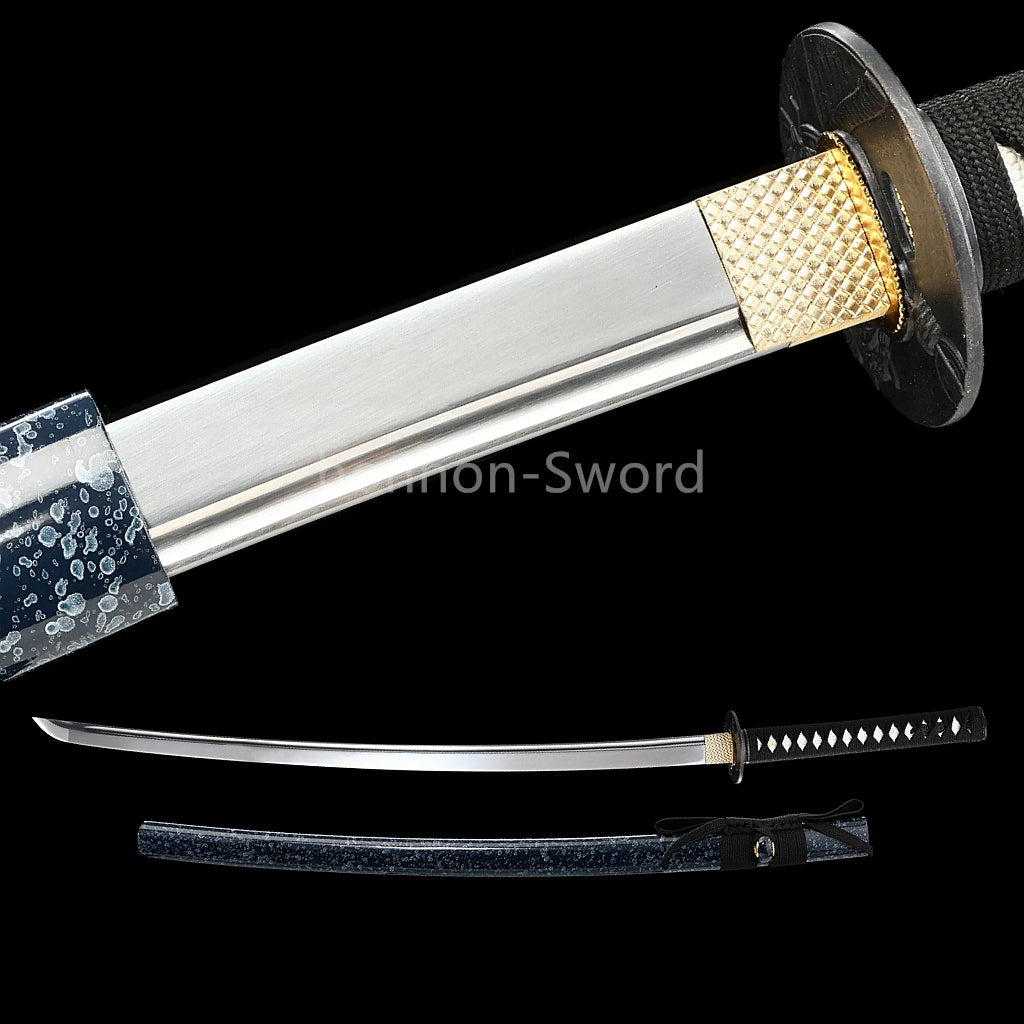 Katana à lame bleue en acier à haute teneur en carbone 1095, épée de samouraï japonais, épée complète noire 