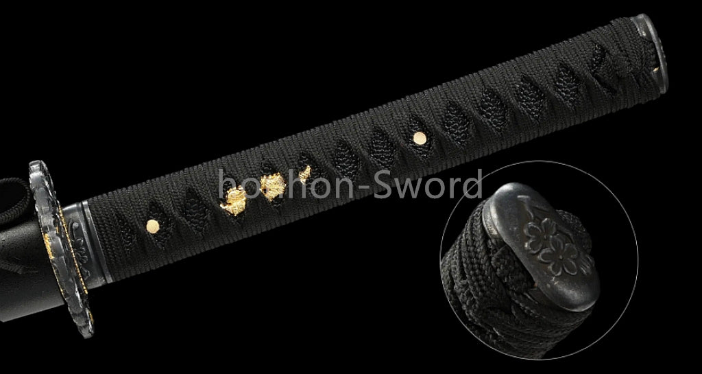 1095 Kohlenstoffstahl Katana Blaue Klinge Japanisches Samurai-Schwert Full Tang Schwarz 
