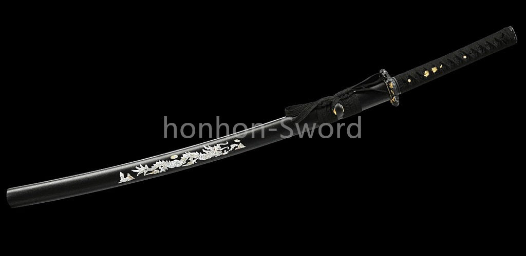 1095 Kohlenstoffstahl Katana Blaue Klinge Japanisches Samurai-Schwert Full Tang Schwarz 