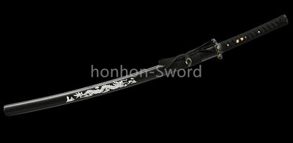 1095 Kohlenstoffstahl Katana Blaue Klinge Japanisches Samurai-Schwert Full Tang Schwarz 