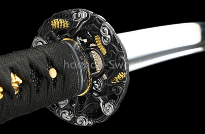 1095 Kohlenstoffstahl Katana Blaue Klinge Japanisches Samurai-Schwert Full Tang Schwarz 