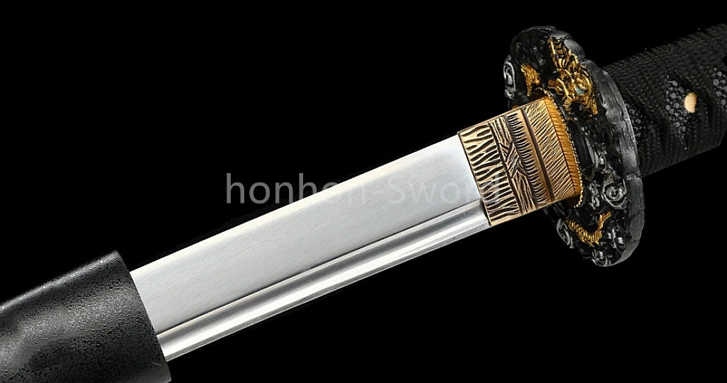 1095 Kohlenstoffstahl Katana Blaue Klinge Japanisches Samurai-Schwert Full Tang Schwarz 