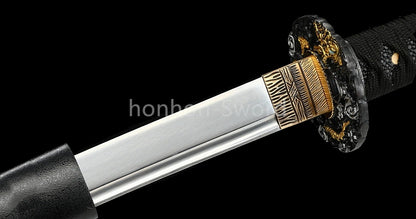 1095 Kohlenstoffstahl Katana Blaue Klinge Japanisches Samurai-Schwert Full Tang Schwarz 