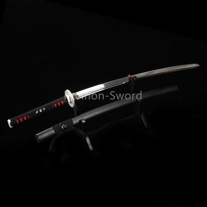 1095 Kohlenstoffstahl Katana Blaue Klinge Japanisches Samurai-Schwert Full Tang Schwarz 