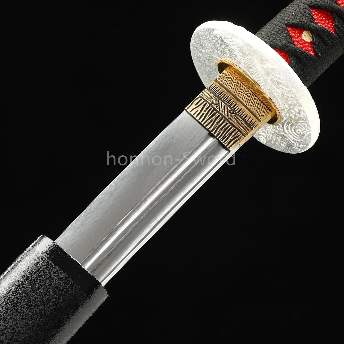 1095 Kohlenstoffstahl Katana Blaue Klinge Japanisches Samurai-Schwert Full Tang Schwarz 