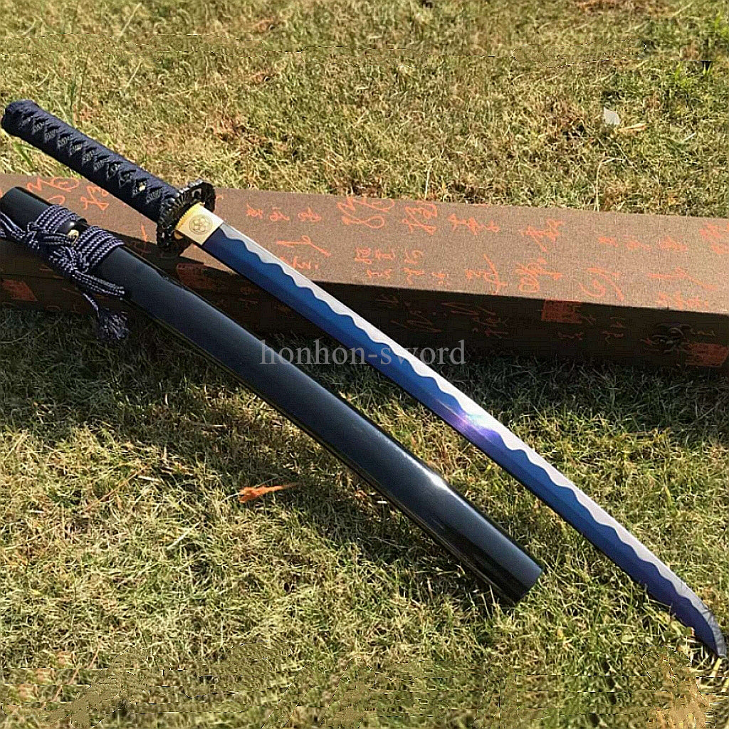 Katana à lame bleue en acier à haute teneur en carbone 1095, épée de samouraï japonais, épée complète noire 