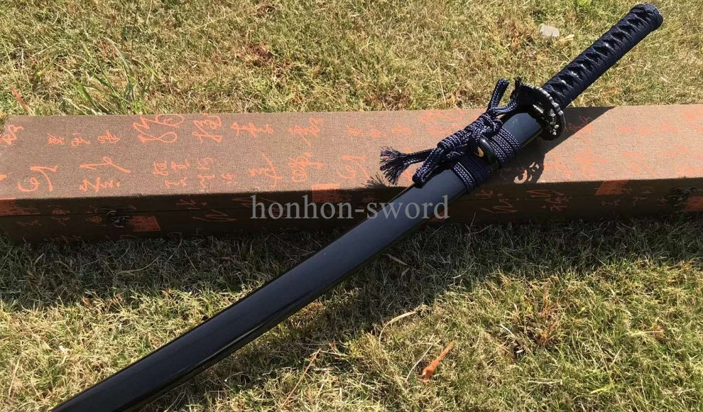 Katana à lame bleue en acier à haute teneur en carbone 1095, épée de samouraï japonais, épée complète noire 