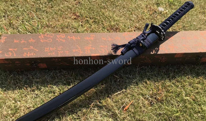 Katana à lame bleue en acier à haute teneur en carbone 1095, épée de samouraï japonais, épée complète noire 