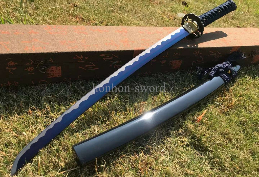 Katana à lame bleue en acier à haute teneur en carbone 1095, épée de samouraï japonais, épée complète noire 