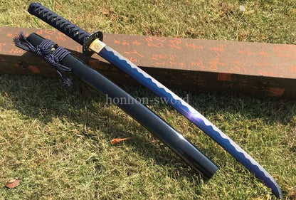 Katana à lame bleue en acier à haute teneur en carbone 1095, épée de samouraï japonais, épée complète noire 