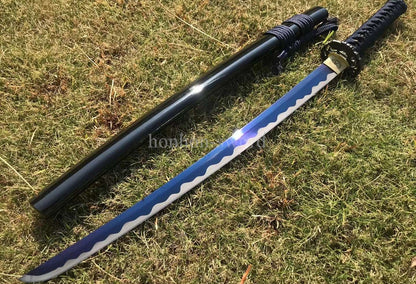 Katana à lame bleue en acier à haute teneur en carbone 1095, épée de samouraï japonais, épée complète noire 