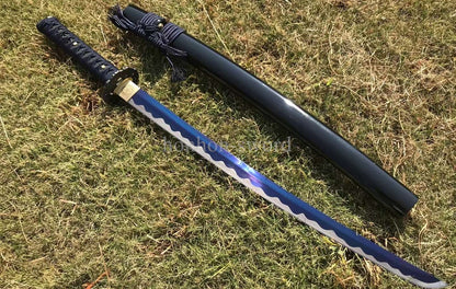 Katana à lame bleue en acier à haute teneur en carbone 1095, épée de samouraï japonais, épée complète noire 