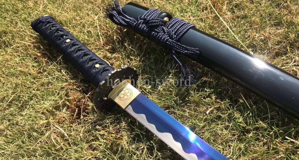 Katana à lame bleue en acier à haute teneur en carbone 1095, épée de samouraï japonais, épée complète noire 