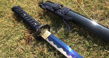 Katana à lame bleue en acier à haute teneur en carbone 1095, épée de samouraï japonais, épée complète noire 