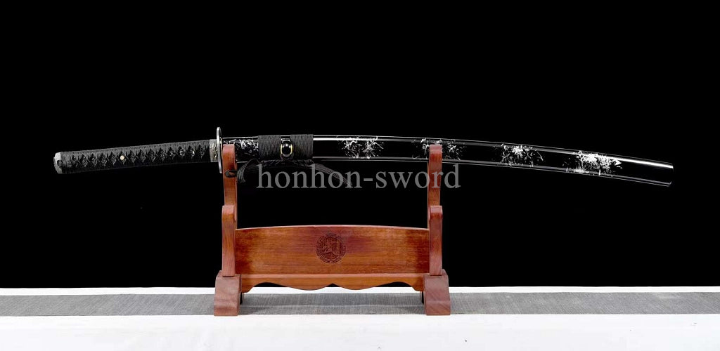 1095 Kohlenstoffstahl Katana Blaue Klinge Japanisches Samurai-Schwert Full Tang Schwarz 