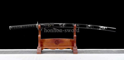 1095 Kohlenstoffstahl Katana Blaue Klinge Japanisches Samurai-Schwert Full Tang Schwarz 