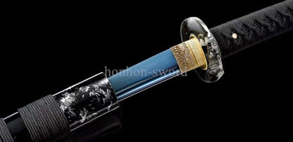 1095 Kohlenstoffstahl Katana Blaue Klinge Japanisches Samurai-Schwert Full Tang Schwarz 