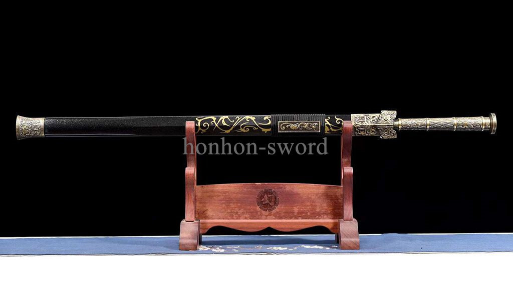 High Quality 1095 Carbon Steel Chinese Jian 剑 Real Sword Straight Black Blade for Display