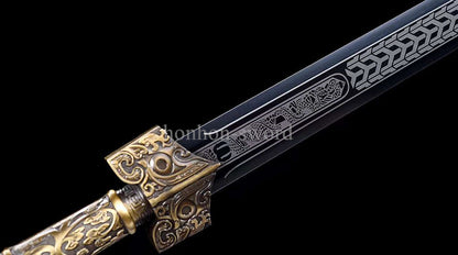 High Quality 1095 Carbon Steel Chinese Jian 剑 Real Sword Straight Black Blade for Display