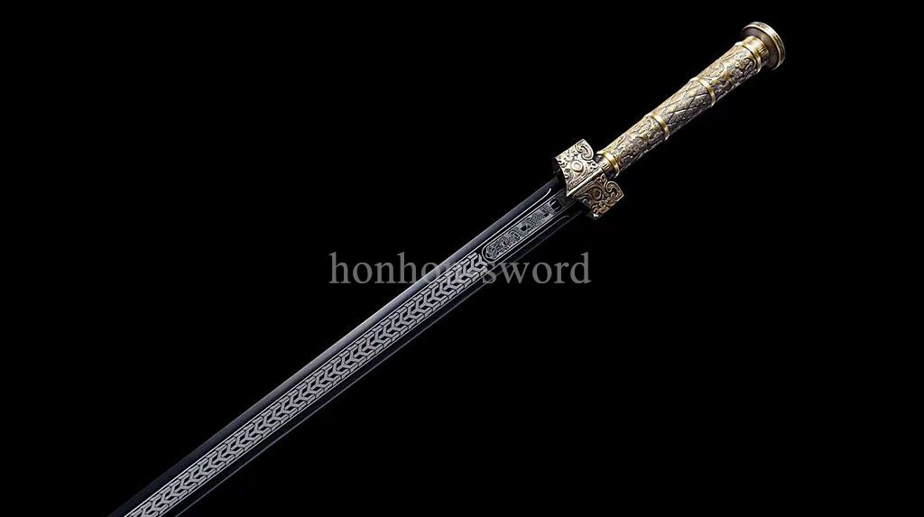 High Quality 1095 Carbon Steel Chinese Jian 剑 Real Sword Straight Black Blade for Display