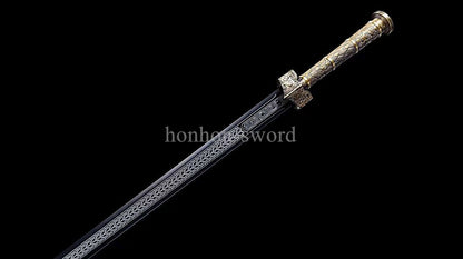 High Quality 1095 Carbon Steel Chinese Jian 剑 Real Sword Straight Black Blade for Display