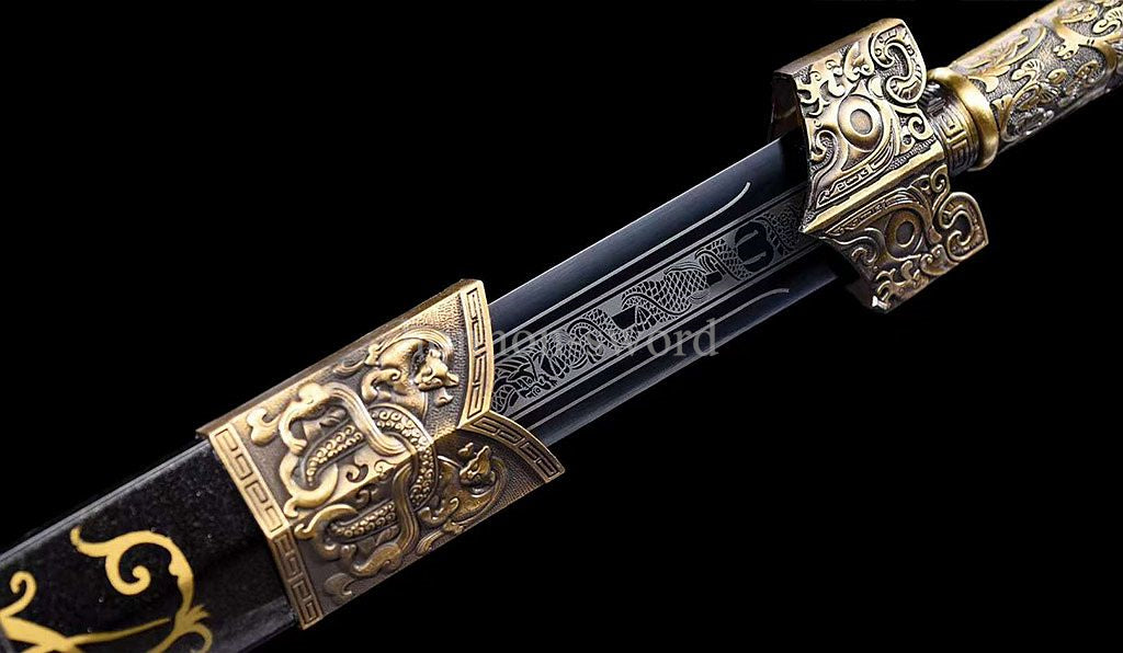 High Quality 1095 Carbon Steel Chinese Jian 剑 Real Sword Straight Black Blade for Display