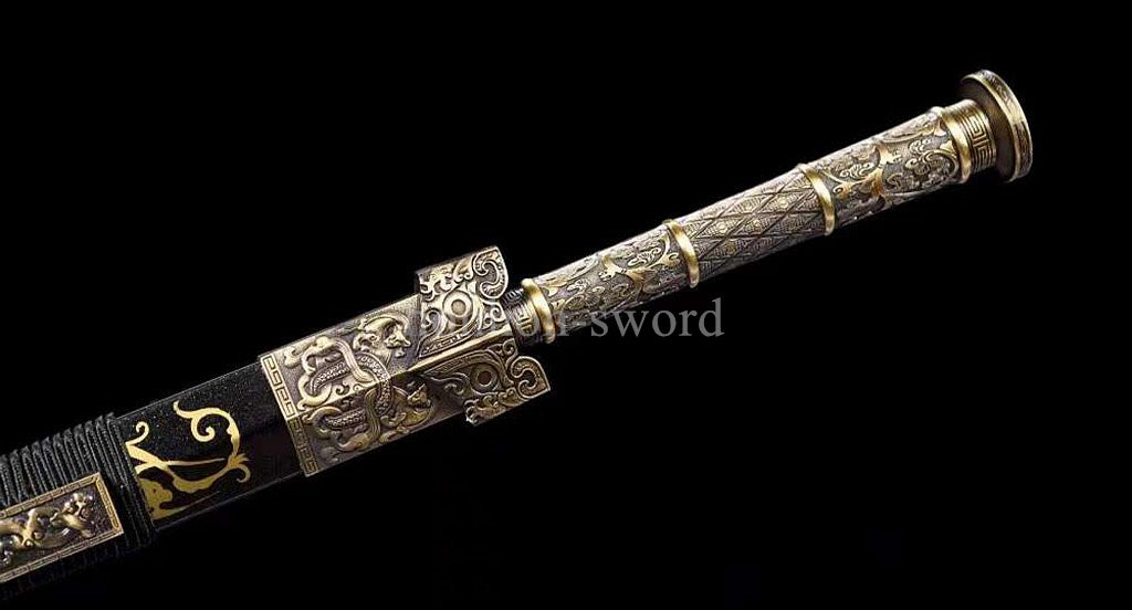 High Quality 1095 Carbon Steel Chinese Jian 剑 Real Sword Straight Black Blade for Display