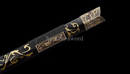 High Quality 1095 Carbon Steel Chinese Jian 剑 Real Sword Straight Black Blade for Display