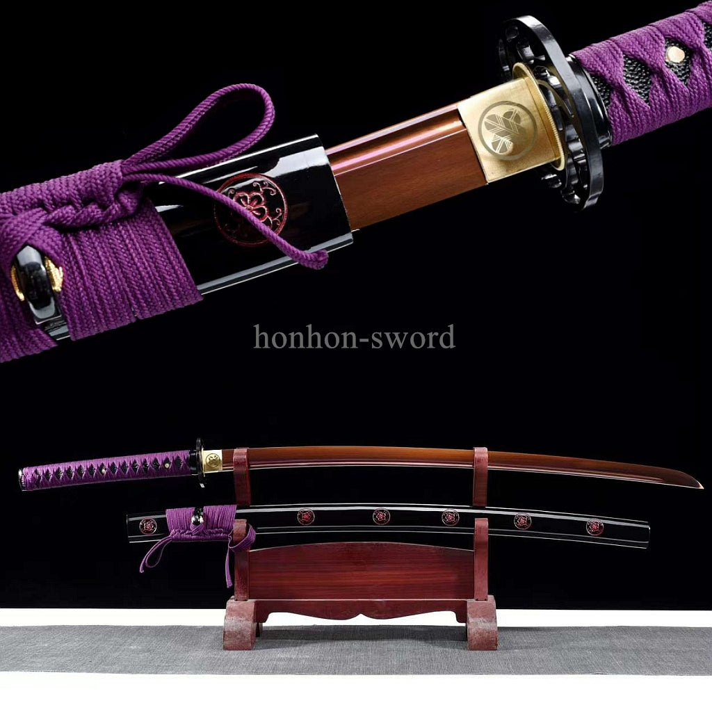 1095 Kohlenstoffstahl Katana Blaue Klinge Japanisches Samurai-Schwert Full Tang Schwarz 