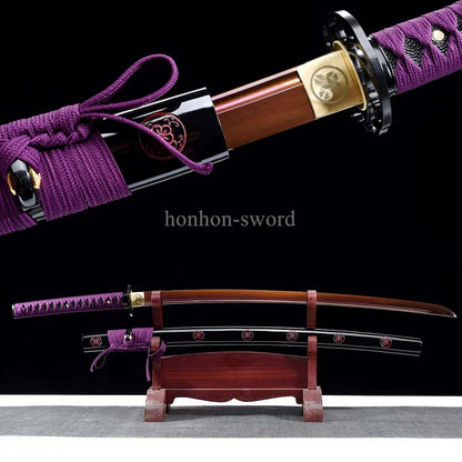 1095 Kohlenstoffstahl Katana Blaue Klinge Japanisches Samurai-Schwert Full Tang Schwarz 