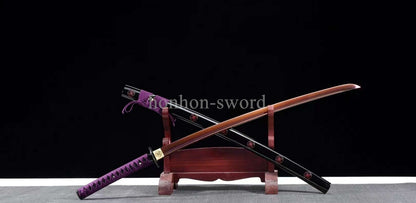 1095 Kohlenstoffstahl Katana Blaue Klinge Japanisches Samurai-Schwert Full Tang Schwarz 