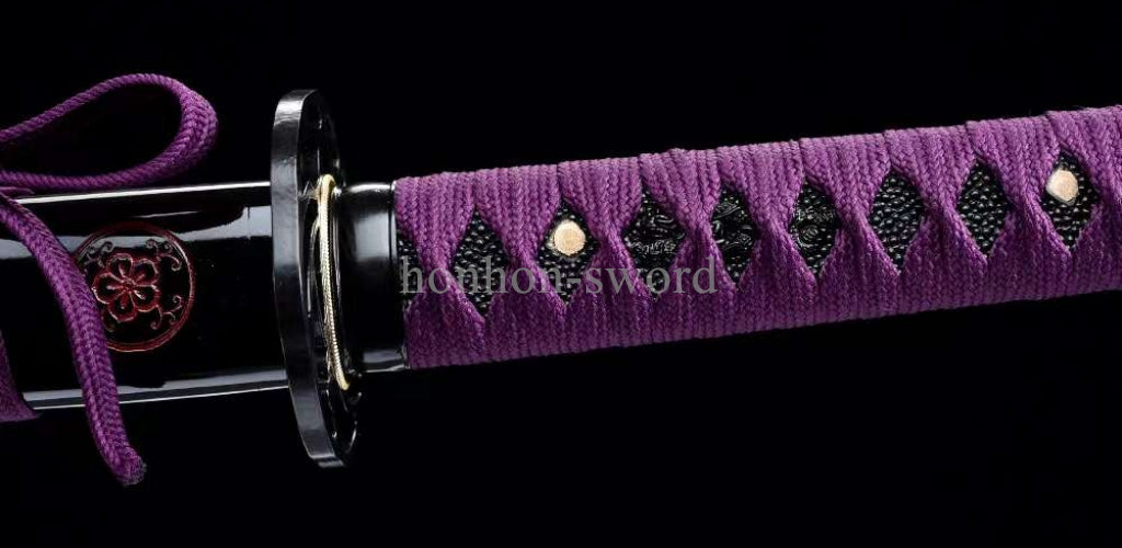 1095 Kohlenstoffstahl Katana Blaue Klinge Japanisches Samurai-Schwert Full Tang Schwarz 