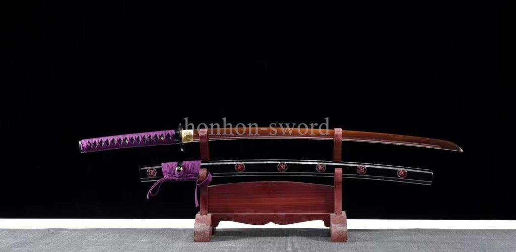 1095 Kohlenstoffstahl Katana Blaue Klinge Japanisches Samurai-Schwert Full Tang Schwarz 