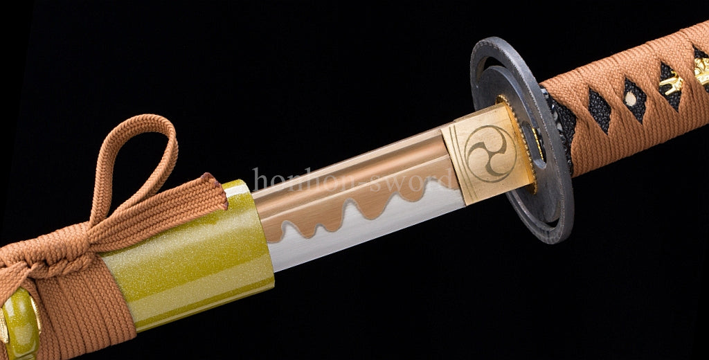 Katana en acier à haute teneur en manganèse, épée de samouraï japonais, prête pour la bataille, Saya blanche dorée 