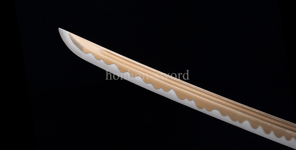 Katana en acier à haute teneur en manganèse, épée de samouraï japonais, prête pour la bataille, Saya blanche dorée 