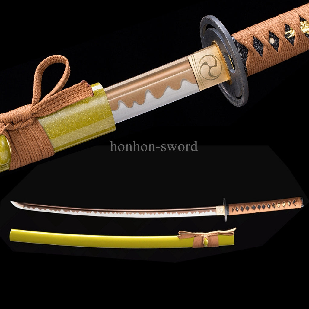 Katana en acier à haute teneur en manganèse, épée de samouraï japonais, prête pour la bataille, Saya blanche dorée 