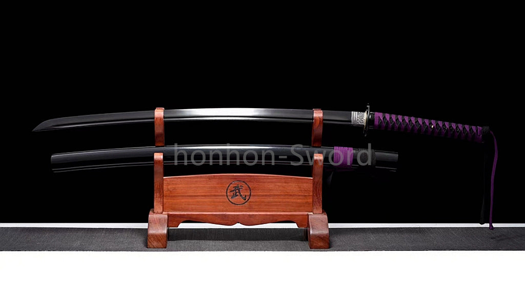 1095 Kohlenstoffstahl Katana Blaue Klinge Japanisches Samurai-Schwert Full Tang Schwarz 