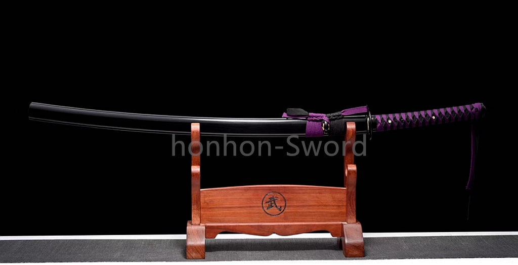 1095 Kohlenstoffstahl Katana Blaue Klinge Japanisches Samurai-Schwert Full Tang Schwarz 