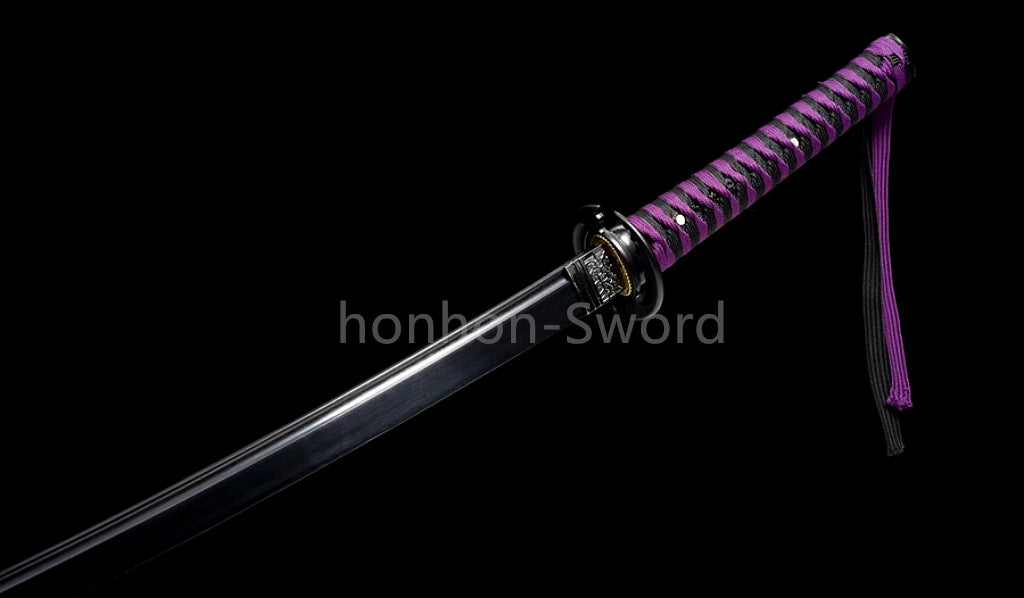 1095 Kohlenstoffstahl Katana Blaue Klinge Japanisches Samurai-Schwert Full Tang Schwarz 