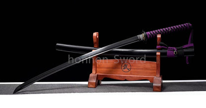 1095 Kohlenstoffstahl Katana Blaue Klinge Japanisches Samurai-Schwert Full Tang Schwarz 