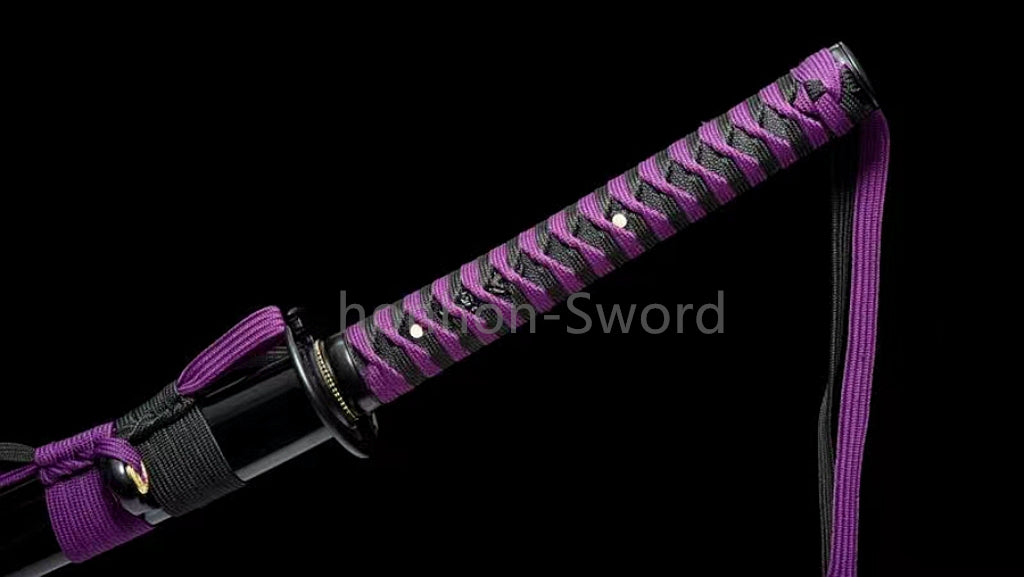 1095 Kohlenstoffstahl Katana Blaue Klinge Japanisches Samurai-Schwert Full Tang Schwarz 