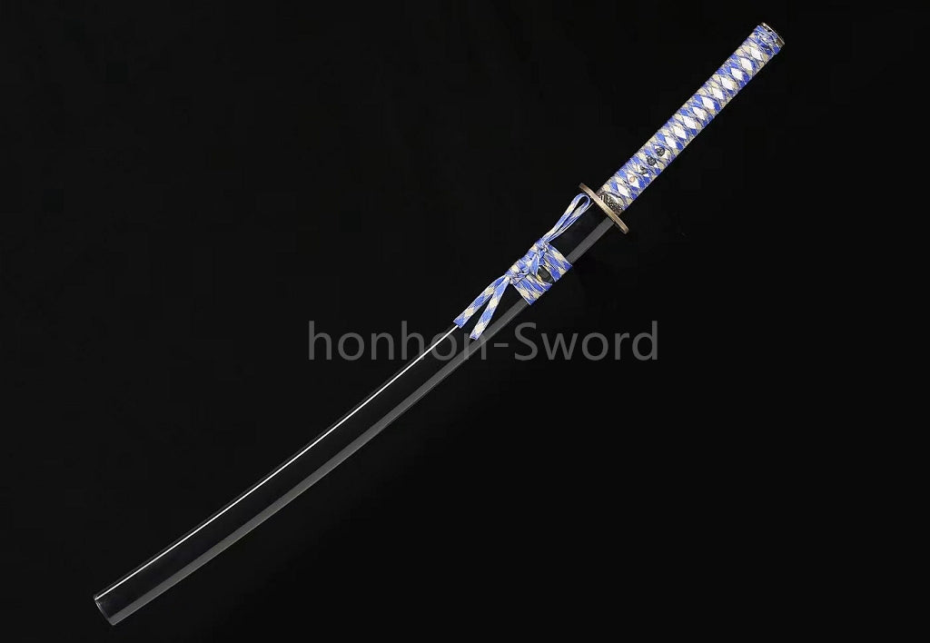 1095 Kohlenstoffstahl Katana Blaue Klinge Japanisches Samurai-Schwert Full Tang Schwarz 