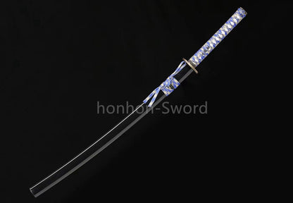 1095 Kohlenstoffstahl Katana Blaue Klinge Japanisches Samurai-Schwert Full Tang Schwarz 